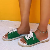 Women Denim Slippers Female Sewing Lace Up Summer Flat Laides Beach Casual Shoes Woman Open Toe Comfort Slides Plus