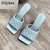 Summer Women Mules Design slippers Sandals Square sole slides High heel 9CM Women shoes Summer Woman size 41