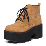 2021 New Spring Platform Boots Woman Chunky Heel Punk Gothic Boots Lace Black Brown Ankle Boots Women Comfortable