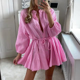 Fashion Elegant Commuting V-neck Dress Sexy Sweet Solid Color Ruffle Dress Office Ladies Elegant Straight Long Sleeve