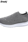 Women Sneakers Mesh Breathable Rhinestone Casual Platform Shoes For Ladies Slip On Comfortable Outdoor Female