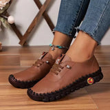Breakj Soft Leather Single Shoes Comfortable Flat Lace Mother Shoes Wide Fat Foot Beef Tendon Bottom Soft Bottom Soft Surface Middle Age Large
