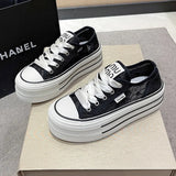 The Spring Of 2024, The New Style Muffin With Thick Bottom Tied With All Kinds Of Casual Board Shoes Net Surface Breathable And Hollowed-Out Small White Shoes For