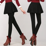 Women's False two-piece Fold Pleated Legging Mini Skirts Winter Sexy Leggings Grey Black Slim Fit Stretch
