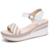 Summer New Sandals Wedge Heel Thickened Increased Sandals Women's Fashion Wild Soft Bottom Non-slip Leather Women's