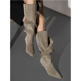 Breakj New Autumn And Winter Boots Pointed High Heel Large Size Thin Boots Two Wear Western Fashion Knight Boots