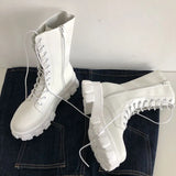 Calf Boots Women 2021 New Autumn Winter Fashion Lace-up Zipper Botas Mujer White Boots Sports Platform Heel Ladies