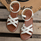 Breakj Round Head Flat Woven One-Word Buckle Sandals Women's Large Size Simple Beach Roman