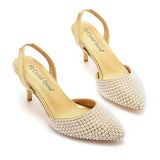 Breakj Cm Light-Mouthed Pointed Sandals White Pearl Fine Heel Sandals Large Size Wedding Shoes Bride Wedding Wedding Wedding Shoot Pearl