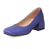 Female Spring Summer 2022 Dress Shoes PU Leather Elegant Chunky Med Heel Slip on Shallow Footwear Women Daily Casual