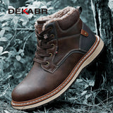 Winter Genuine Leather Men's Boots Thick Fur Warm Ankle Boots Working Men Footwear Waterproof Snow Boots Plus Size