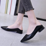 Breakj Women Leather Pumps Shoes Office Lady Med Square Heel Pointy Toe Slip on Work Shoes Classic Heel 4 Cm High Heels