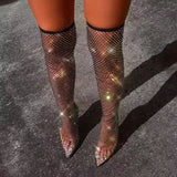 Breakj Performance Cool Boots Large Over The Knee Boots Women Summer Full Of Drill Tips High And Long High-Hee Socks
