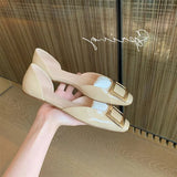 D'orsay Shoes Ladies Luxury Metal Buckle Flats Women Square Toe Ballerinas Shiny Leather Dress Slip On Office