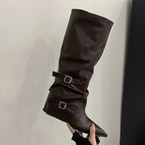 Breakj Buckle ~ Trouser Boots Coarse And Boots Boots Girl Hottie High Boots Pointed Black Pants Tube