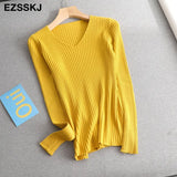 basic v-neck solid autumn winter Sweater Pullover Women Female Knitted sweater slim long sleeve badycon sweater