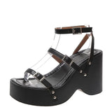 Breakj Cake Thick Bottom Heel Sandals Summer New Rivets Word With Open-Shoe High-Heeled Roman Shoes Wearing Beach