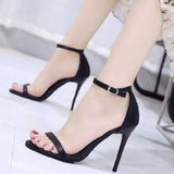 Sexy High Thin Heels Sandal Black White Metal Buckle Open Toe Party Ankle Strap Solid Dress Pump Shoes Salto Alto