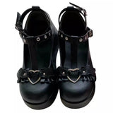 Brand Sweet Black Halloween Vampire Gothic Lolita Shoes Girl Pink Punk Bat Wings Ruffles Mary Janes Flats Platform Pumps