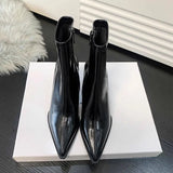 Breakj Autumn Sharp Leather Fashion Thin Short Boots Women's Side Zipper Fine And High And Thin Boots Naked