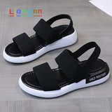 Sandals 2021 Summer Elastic Fabric Flat Sandals Women Ladies Gray Pink Sandal Female Beach Shoes designer zapatos