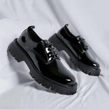 Breakj Shoes Korean Version British Wind Youth Business Shoes High Lace Up Suit Patent Leather Work Shoes