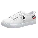 Flats Shoes 2021 Autumn Lace Up Print Shallow Female Sneakers Casual Ladies Vulcanized Shoe Skateboard White Single
