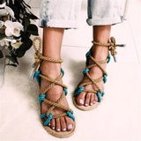 Women Hemp Rope Straw Flat Sandals Peep Toe Cross Lace Up Female Platform Fashion Casual Shoes Rome Ladies