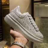 quality New Fashion Women Shoes Luxury Sports Shoes Women Designers Leather Shoes Silver Rhinestone Crystal Sneakers
