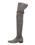 And Gray Square Heel Flat Thigh Boots Ladies Winter Velvet Boots Round Head Short Zipper Knee