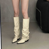 Breakj Buckle ~ Trouser Boots Coarse And Boots Boots Girl Hottie High Boots Pointed Black Pants Tube