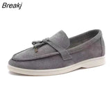 Walk Shoes Women Loafers Suede Causal Moccasin Genuine Leather Metal Lock Beanie Shoes Comfortable Soft Sole Flat