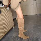 Breakj Zi Yan Retro Western Boots Female Thin Heel Pointed Pile Boots Wide Tube Big Tube Around The Hot Girl Tall Tube