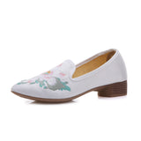 Breakj Grain Sole, Pointed Shoes Single Square Heel Fashionable Low Heel Embroidered Cloth Shoes, Retro Plate Buckle Embroidered Cloth Shoes Women's