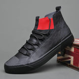 Hot sale fashion male casual shoes high top lace up Men's leather casual Sneakers fashion Black GRAY flats shoes