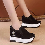 Platform Wedges Casual Female Sneakers 2022 Women Comfortable Shallow Rubber Vulcanize Shoes Black Autumn Loafers 10cm
