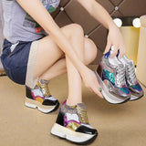 Breakj Women's Shoes Sequins Spell Color Belt Platform Inside Increased Ultra High Heel Casual Shoes Sports Shoes Women's