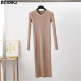 Winter long Sweater dress women solid bodycon Thick dress Female Jumper O-neck slim basic knit dress Long