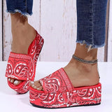 Women Summer New Fashion Print Flat Shoes Ladies Open-toe Platform Sandals Outdoor Beach Shoes Flip-flops Slide