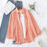 New Long Sleeve Loose Casual Womens Plaid Shirt Fine Fresh College Style Design Blouses And Tops Female Checked