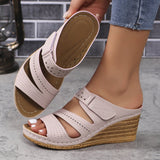 Breakj Size Slope Heel Slippers Female 2024 Summer New Velcro Hollow Casual Slippers Female