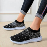 Women Sneakers Mesh Breathable Rhinestone Casual Platform Shoes For Ladies Slip On Comfortable Outdoor Female