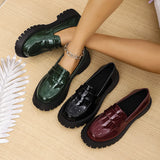 Breakj Thick-Bottomed Coarse Heel Leuk-F Wind Small Leather Shoes Spring And Autumn New Retro One-Legged Single