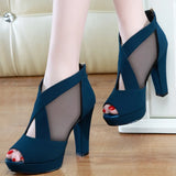 2021 Summer Women High Heel Shoes Mesh Breathable Pomps Zip Pointed Toe Thick Heels Fashion Female Dress Shoes Elegant