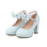 Ankle Strap Lolita Shoes Womens Platform High Heels Cute Pumps Sweet Bow Ladies Office Footwear Cosplay Red White Pink