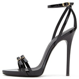 Women's Large Size Black Lacquered Leather High-Heeled Sandals Sold Directly