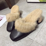 Chunqiu Korean Version Of Thick-Heeled Slippers High-Heeled Baotou Semi-Towed Scalp Fur Women's Shoes Fashion Muller