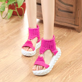 Breakj Large Number Of Women In Sandals Summer Student Shoes Polyamine Knitted Wool Women's