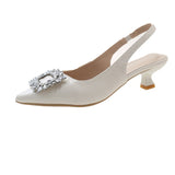 Breakj Summer New Pointed Sandals After The Ribbon With Large Size Square Buckle High Heels Gentle Fashion Women's
