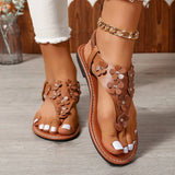Breakj Size Sandal Female Flower Clip Foot Flat Sandal 2024 Summer New Herringword Sandal Beach